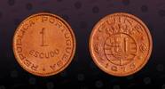 GUINEA - BISSAU 1 Escudo GUINEA BISSAU , KM# 14 , Bronze, 1 Escudo, 1973, Mint Strike, Portuguese Guinea. Lettering: Republica Portuguesa. Coin in ex -