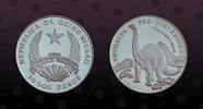 GUINEA - BISSAU 10000 Pesos GUINEA BISSAU , KM# 35 , Silver, 10000 Pesos, 1994, Proof, Prehistoric Animals - Vulcanodon. Coin housed in Original Mint caps -