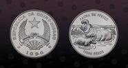 GUINEA - BISSAU 50000 Pesos GUINEA BISSAU , KM# 36 , Silver, 50000 Pesos, 1996, Proof, Hippopotamus Female and Calf. Coin housed in Original Mint capsule! -