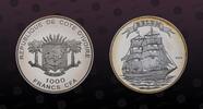 IVORY COAST 1000 Francs IVORY COAST , KM Unlisted , Silver, 1000 Francs, 2006, Proof, Sailing ship Belem. Coin in excellent condition! -