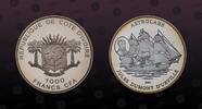 IVORY COAST 1000 Francs IVORY COAST , KM Unlisted , Silver, 1000 Francs , 2006, Proof, Sailing ship Astrolabe and Jules Dumont D'Urville portrait in o -