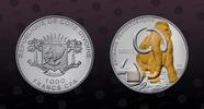 IVORY COAST 1000 Francs IVORY COAST , KM Unlisted , Gold plated Silver, 1000 Francs, 2010, Proof, Gold Plated Mammuthus Africanavus - mammoth with authe -