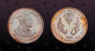 LESOTHO 50 Maloti LESOTHO, KM# 27 , Silver, 50 Maloti, 1980, Proof, 110th Anniversary - Death of King Moshoeshoe I. Very rare and elusive silver -