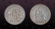 LITHUANIA 50 Litu LITHUANIA, KM# 100 , Silver, 50 Litu, 1996, Proof, Sausio Tryliktoji. Coin housed in Original Mint capsule! Coin in excellent c -