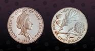 NEW ZEALAND 1 Dollar NEW ZEALAND , KM# 50a , Silver, 1 Dollar, 1981, Proof, English Oak and N. Z. Kauri. Coin housed in Original Mint capsule! Coin i -
