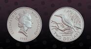 NEW ZEALAND 2 Dollars NEW ZEALAND , KM# 87a , Silver, 2 Dollars, 1993, Proof, Sacred Kingfisher. Coin in excellent condition! -