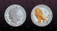 NEW ZEALAND 1 Dollar NEW ZEALAND , KM# 287 , Silver, 1 Dollar, 2006, Proof, Chronicles of Narnia - Aslan. Gold Plated Lion. Scarce and popular type! -
