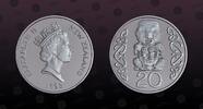 NEW ZEALAND 20 Cents NEW ZEALAND , KM# P2 , Silver, 20 Cents, 1995, Proof, Maori statuette. Silver Piefort. Double Thickness. 28,25 grams. Coin in ex -