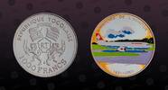 TOGO 1000 Francs TOGO , Unlisted, Silver, 1000 Francs, 2004, Proof, 70th Anniversary of Swiss Airlines flight to Africa. Multicolored. Coin in e -