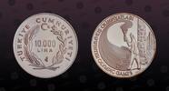 TURKEY 10000 Lira TURKEY, KM# 983 , Silver, 10000 Lira, 1988, Proof, Winter Olympics - Bear holding torch. Coin in excellent condition! -