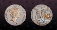 BERMUDA 2 Dollars BERMUDA, KM# 121 , Silver, 2 Dollars, 1997, Proof, Queen's Golden Wedding Anniversary - Royal couple with gold insert shield at -