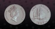 BERMUDA 1 Dollar BERMUDA, P2 , Silver, 1 Dollar, 1988, Proof, Sailing boat. Double Thickness. Scarce silver proof piefort! Coin housed in Origina -