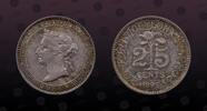 CEYLON 25 Cents CEYLON, KM# 95 , Silver, 25 Cents , 1895, Mint Strike, Queen Victoria. Coin in excellent condition! -