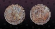 CEYLON 50 Cents CEYLON, KM# 109 , Silver, 50 Cents, 1913, Mint Strike, King George V. Nice silver coin! -