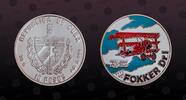 CUBA 10 Pesos CUBA, KM# 470 , Silver, 10 Pesos, 1994, Proof, Fokker Dr. I - Multicolored. Coin in excellent condition! -