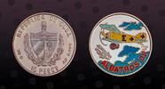 CUBA 10 Pesos CUBA, KM# 528 , Silver, 10 Pesos, 1994, Proof, Albatros D II - Multicolored. Coin in excellent condition! -