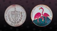 CUBA 50 Pesos CUBA, KM# 506 , Silver, 50 Pesos, 1994, Proof, Multicolored Flamingos. A little cracked coin capsule but coin in excellent condi -