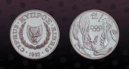 CYPRUS 1 Pound CYPRUS , KM# 67a , Silver, 1 Pound, 1992, Proof, Olympics - Relay racing. Scarce silver proof coin. Coin housed in Original Mint -