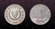 CYPRUS 1 Pound CYPRUS , KM# 71a , Silver, 1 Pound, 1996, Proof, Olympics - Olympic rings, stylized flames, olive branch. Scarce silver proof c -
