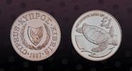 CYPRUS 1 Pound CYPRUS , KM# 72a , Silver, 1 Pound, 1997, Proof, World Wildlife Fund. Conserving Nature - Green turtle. Coin in excellent condi -