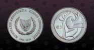 CYPRUS 5 Euro CYPRUS , KM# 94 , Silver, 5 Euro, 2010, Proof, Republic of Cyprus - 50th Anniversary - Bird in stylized tree. Coin housed in Ori -