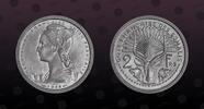 FRENCH SOMALILAND 2 Francs FRENCH SOMALILAND , KM PE2, Aluminum, 2 Francs, 1948, Specimen, Lyre antelope. Very rare Piefort with Essai coin! Double Thickne -