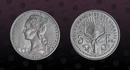 FRENCH SOMALILAND 5 Francs FRENCH SOMALILAND , KM PE3, Aluminum, 5 Francs, 1948, Specimen, Lyre antelope. Very rare Piefort with Essai coin! Double Thickne -