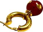 Ohrringe Creolen mit Einhänger 585er Gelbgold roter Lack Kugeln Herzen 14 Karat GG