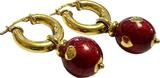 Ohrringe Creolen mit Einhänger 585er Gelbgold roter Lack Kugeln Herzen 14 Karat GG