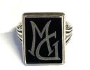 Herrenring 835er Silber Onyx rechteckig Gravur MG Gr. 56 -