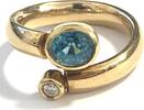 Ring Apatit oval + Diamant Brillant + 585er Gelbgold (14 Karat GG) Gr. 58 -