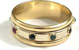 Ring mit 2 Rubinen, 3 Smaragden + 4 Saphiren 750er Gelbgold (18 Karat GG) Gr. 64 -
