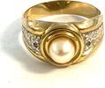 Goldring Perle + 2 Diamanten 333er Gelbgold + Weißgold Gr. 61 -
