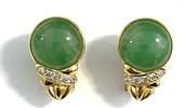 Ohrringe 750 er Gold Ohrstecker Aventurin Cabochon + Diamanten 750er Gelbgold / 18 Karat Omegaclip -