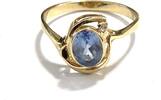 Polen Goldring 583er Gold Polen ovaler Blautopas Bergkristall Gr. 63,5 -