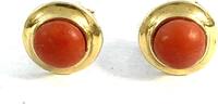 Ohrstecker rund Koralle rot Cabochon 585er Gelbgold / 14 Karat Ohrringe -