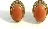 Ohrstecker Koralle-Cabochon + Brillanten 750er Gelbgold / 18 Karat Omegaclip -