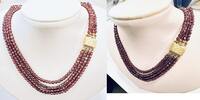 Deutschland Antikes vierreihiges Granatcollier 333 er Gold Ver Collier : facettiert geschliffene Granat Edelsteine -