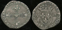 France 1/8 d'Ecu Henry III of France, 1574-1589. -