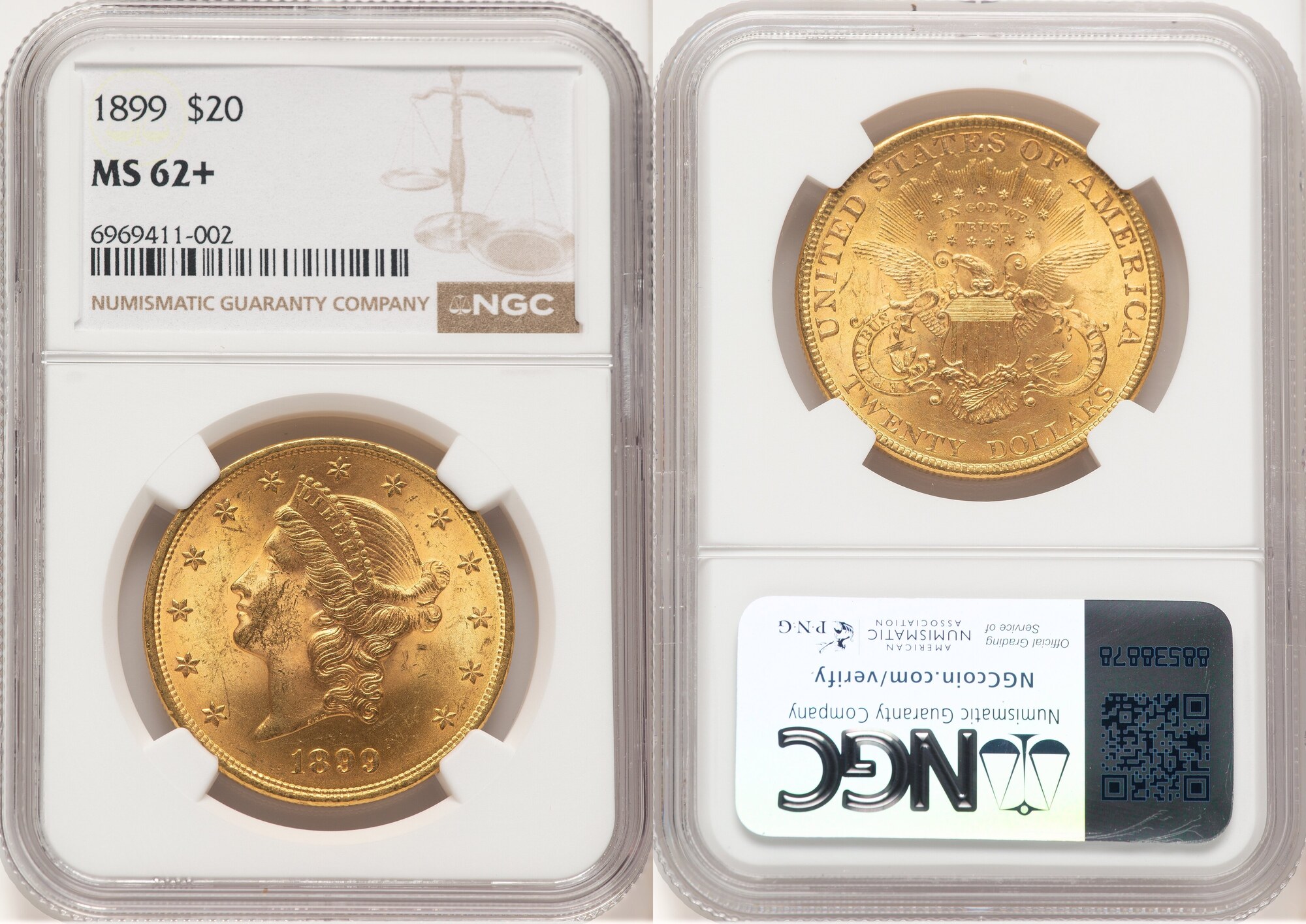 US $20 Plus 1899 Liberty Head $20 NGC MS62 | MA-Shops