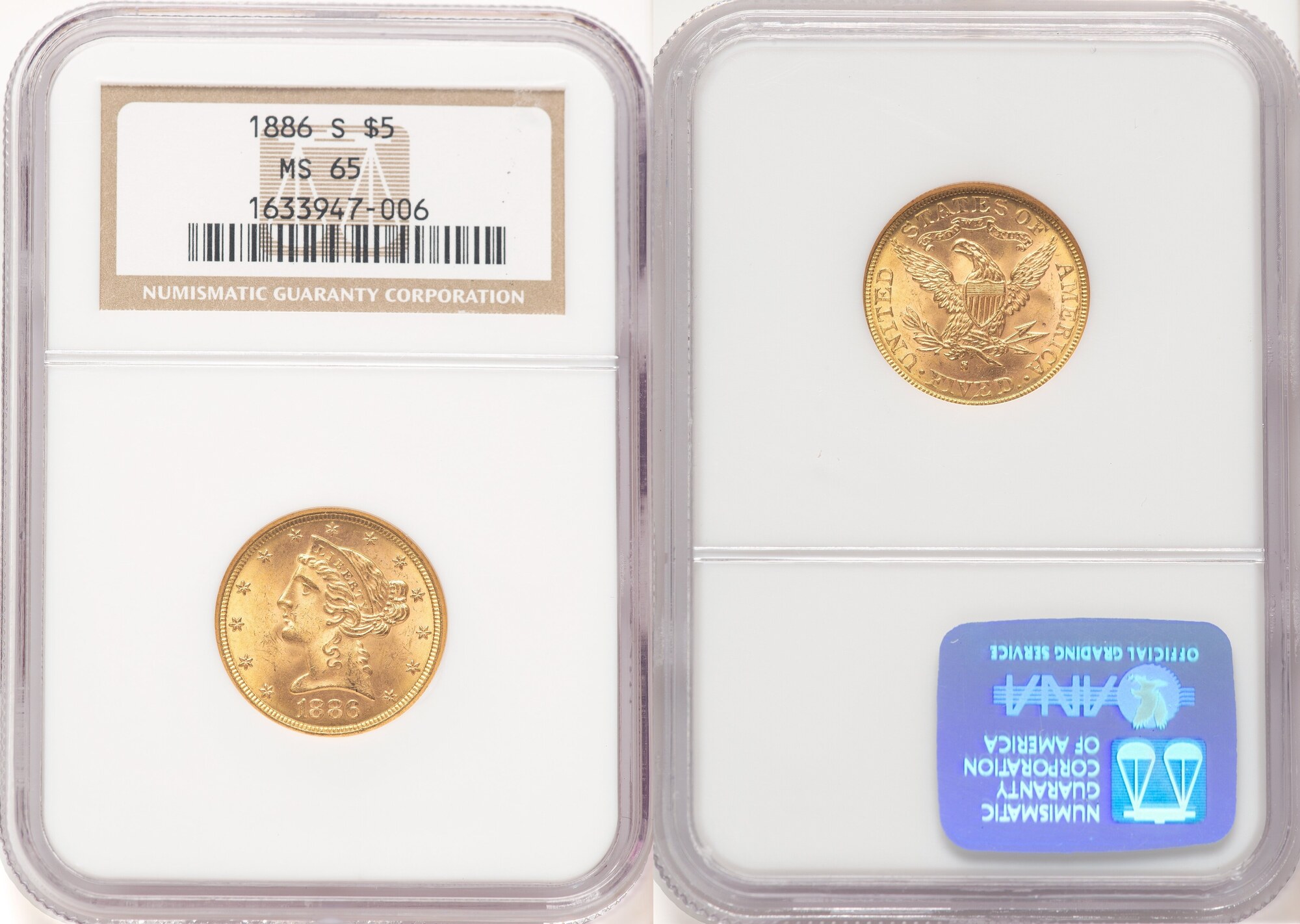US 1886-S Liberty Head $5 NGC MS65 | MA-Shops