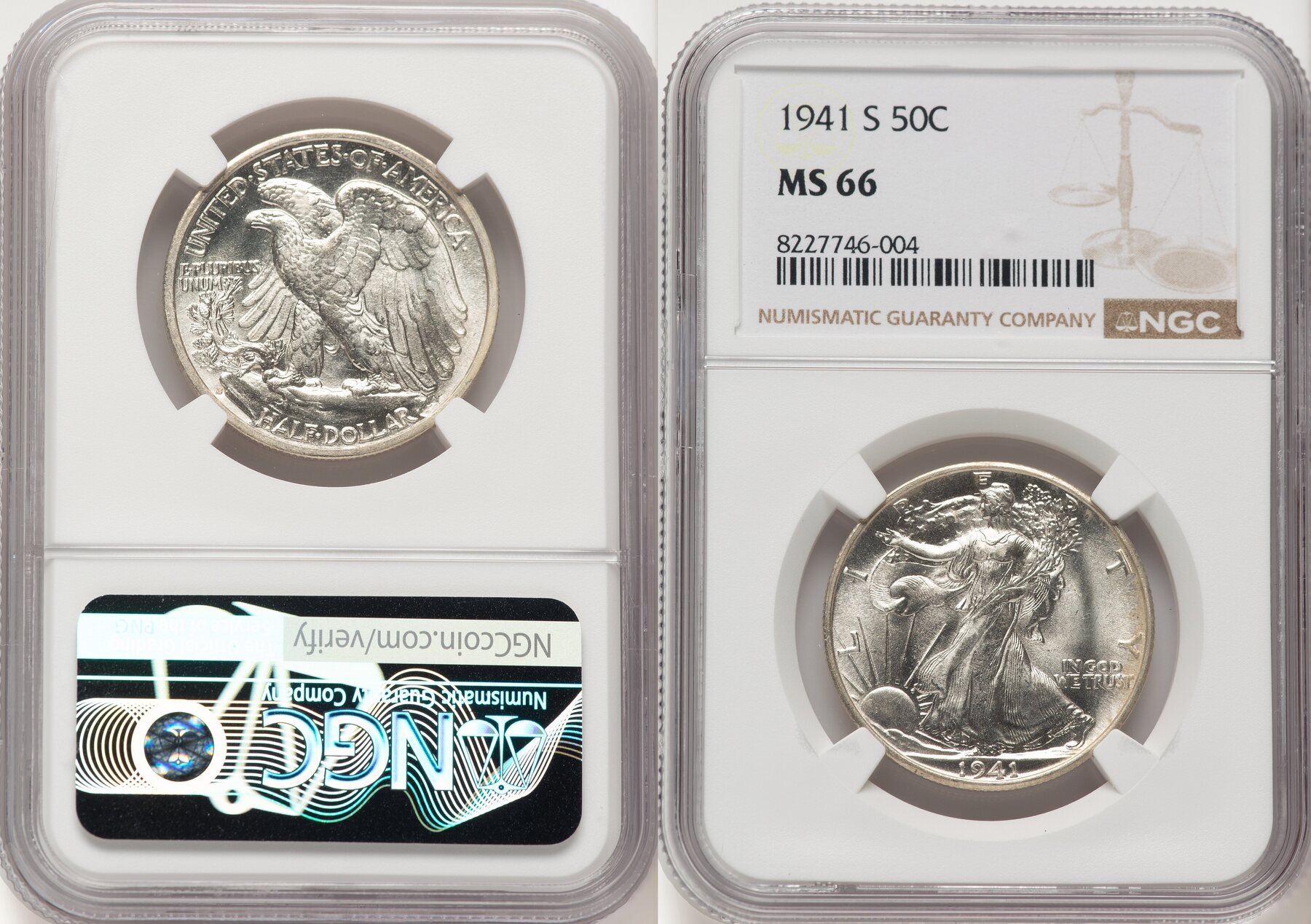 US 50C 1941-S Walking Liberty Half Dollar NGC MS66 | MA-Shops