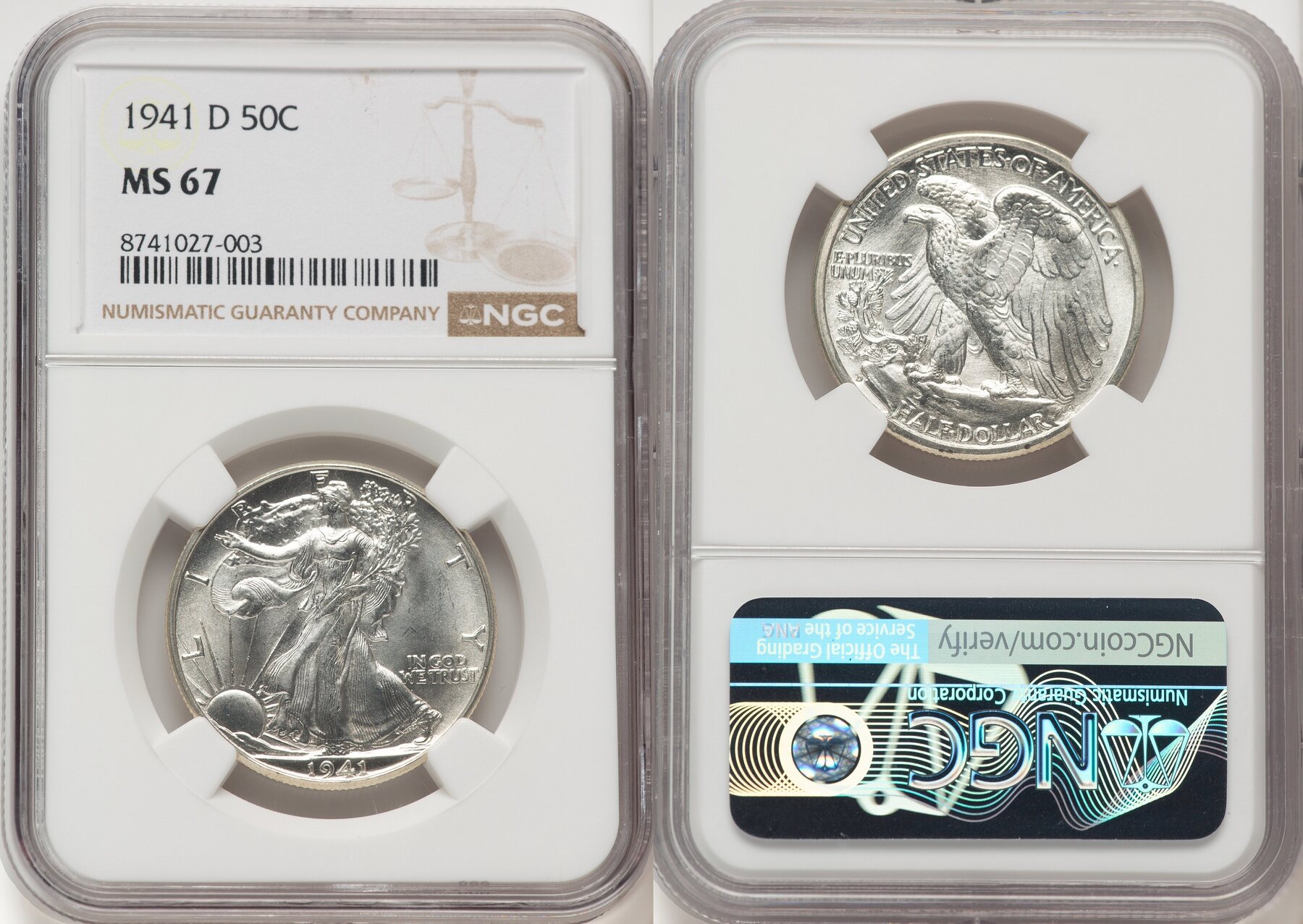 US 50C 1941-D Walking Liberty Half Dollar NGC MS67 Русские монеты из  драгоценных