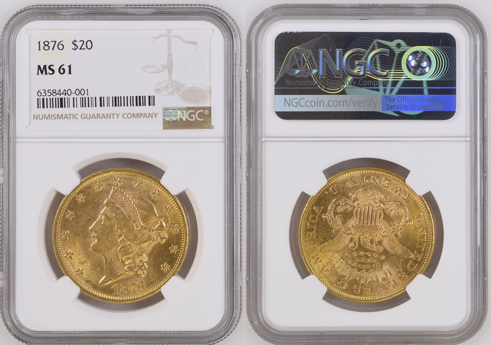 Goldmünzen $20 NGC 1876 Liberty Head $20 MS61 | MA-Shops