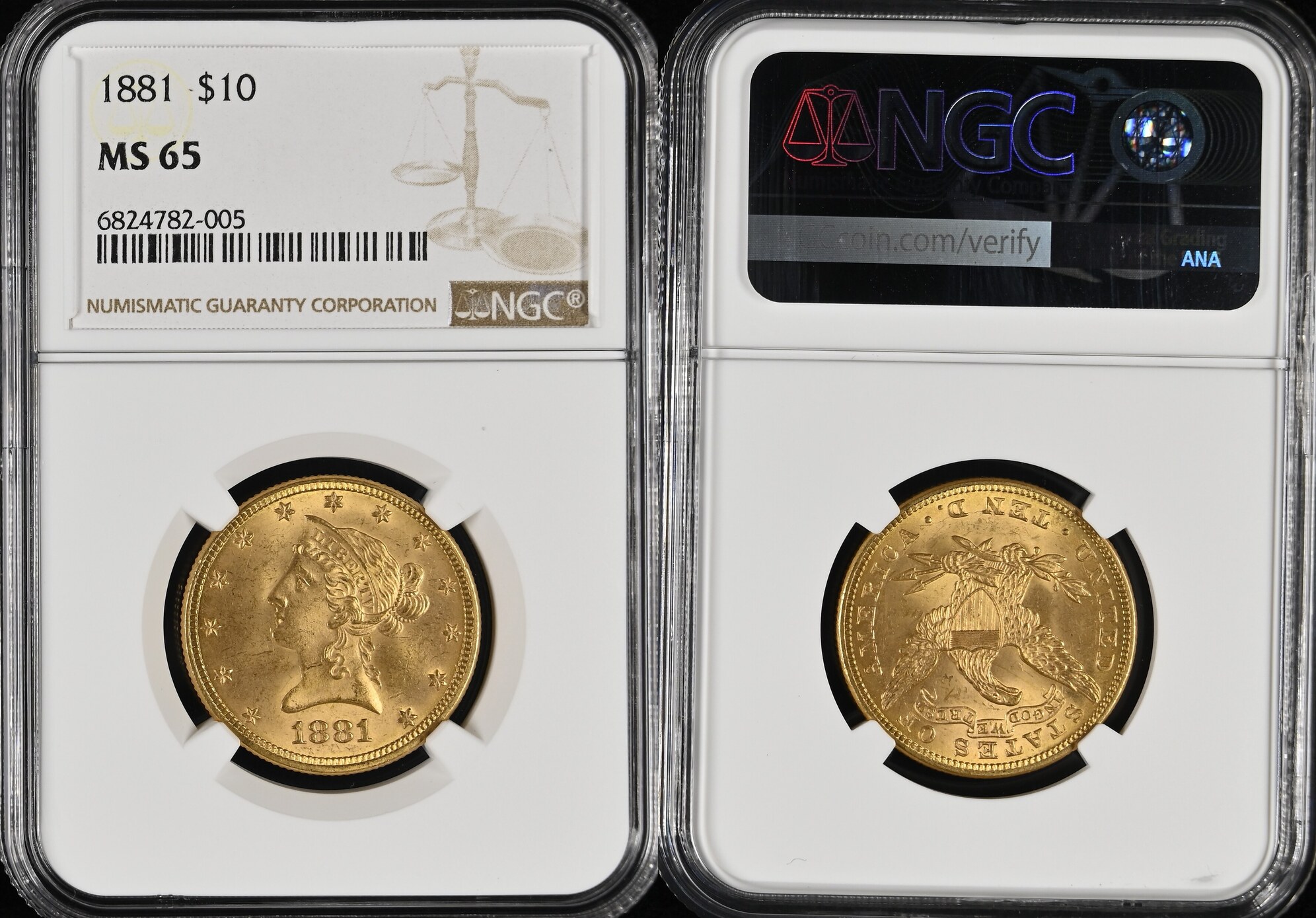 Goldmünzen 1881 Liberty Head $10 NGC MS65 | MA-Shops