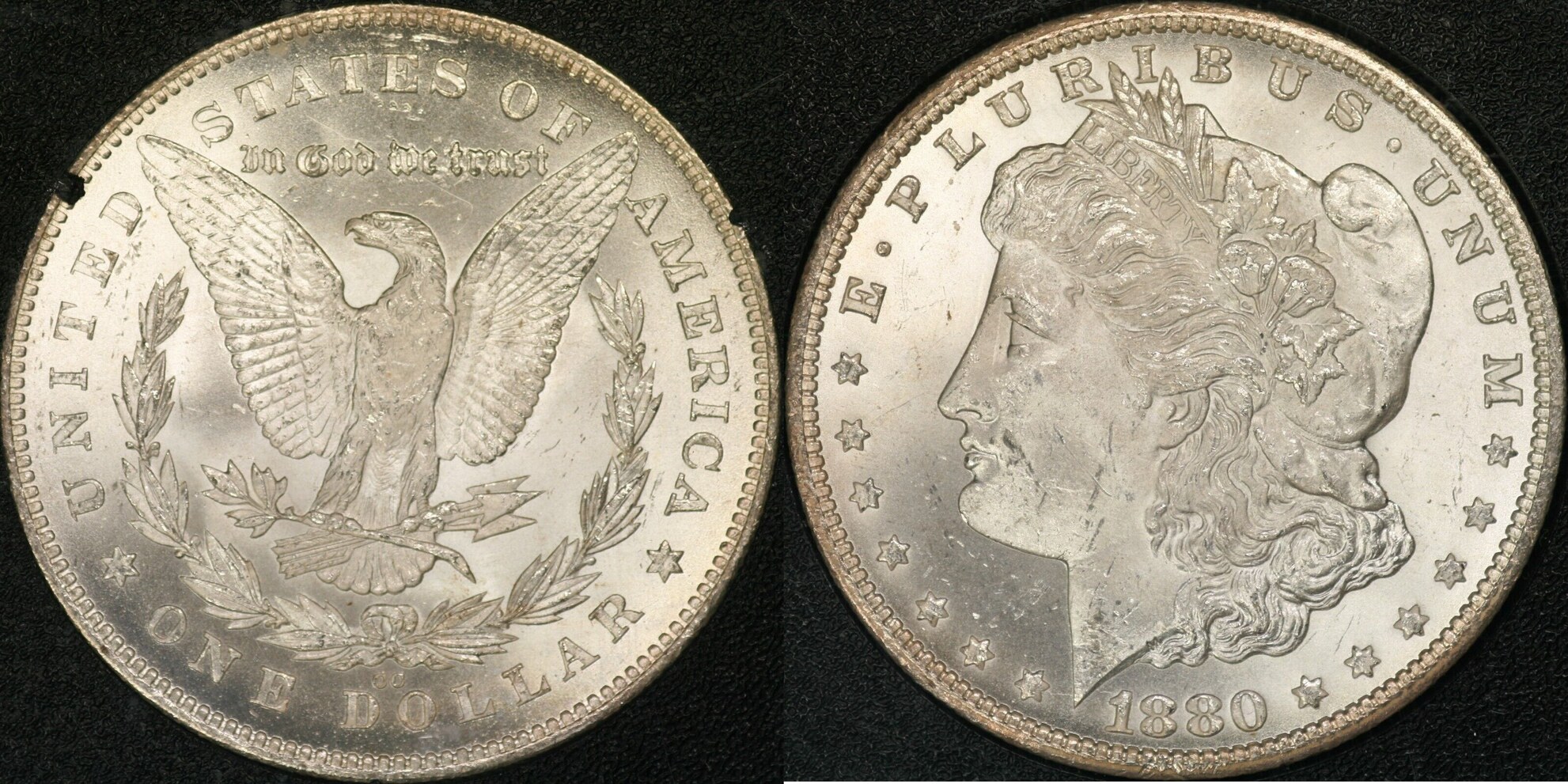 US Reverse of 1878 GSA Morgan Dollar 1880/79-CC Morgan Dollar NGC MS63