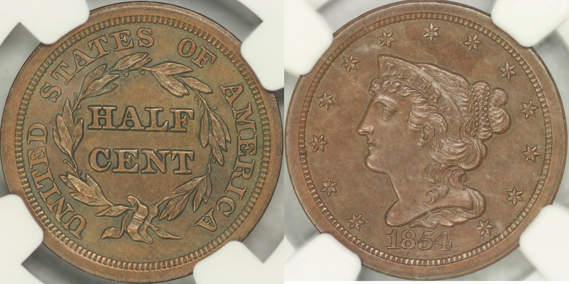 1857 C-1 Proof Like Braided Hair Half Cent Coin 1/2c 