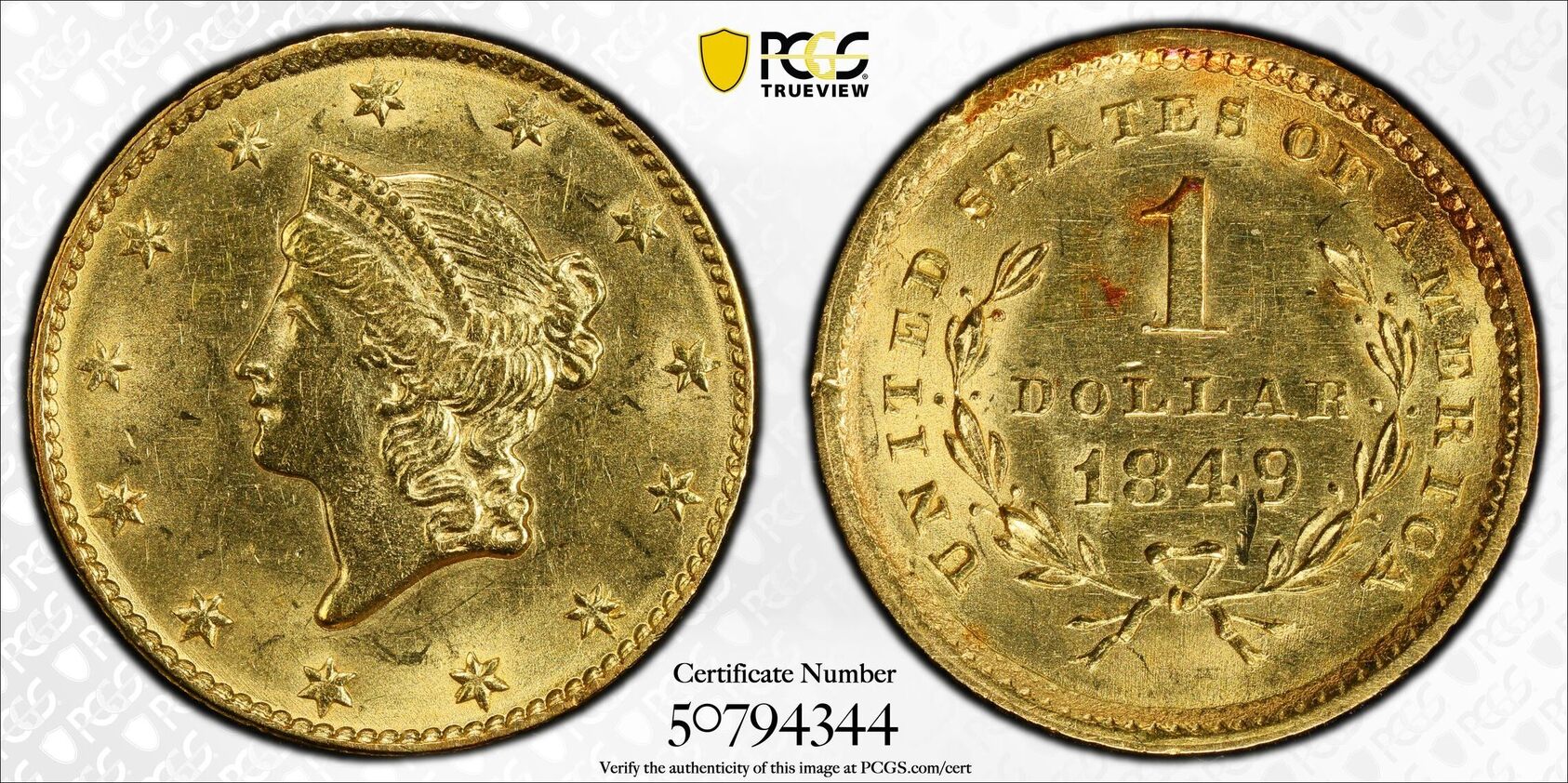 1849 G$1 Closed Wreath (Regular Strike) Gold Dollar - PCGS