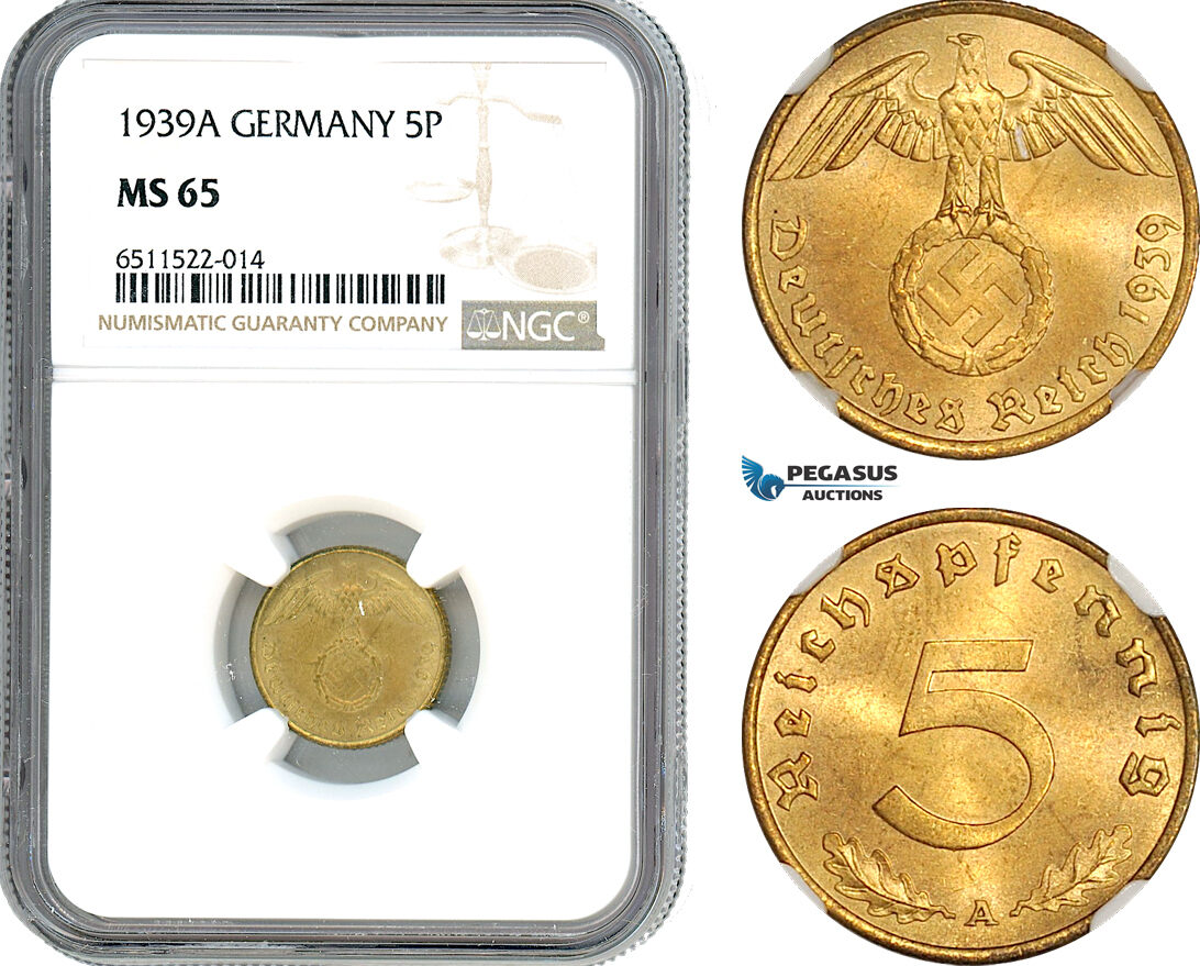 Germany, Third Reich 5 Reichspfennig 1939 NGC MS65 | MA-Shops