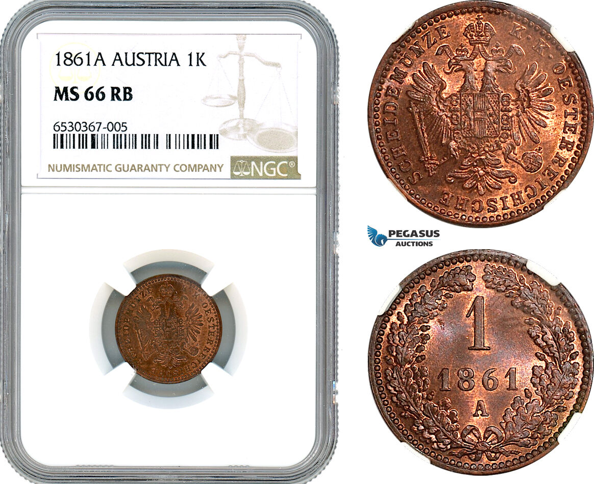 Austria 1 Kreuzer 1861 NGC MS66RB | MA-Shops